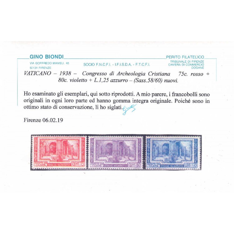 VATICANO 1938 Congresso di archeologia 6v MNH** ©