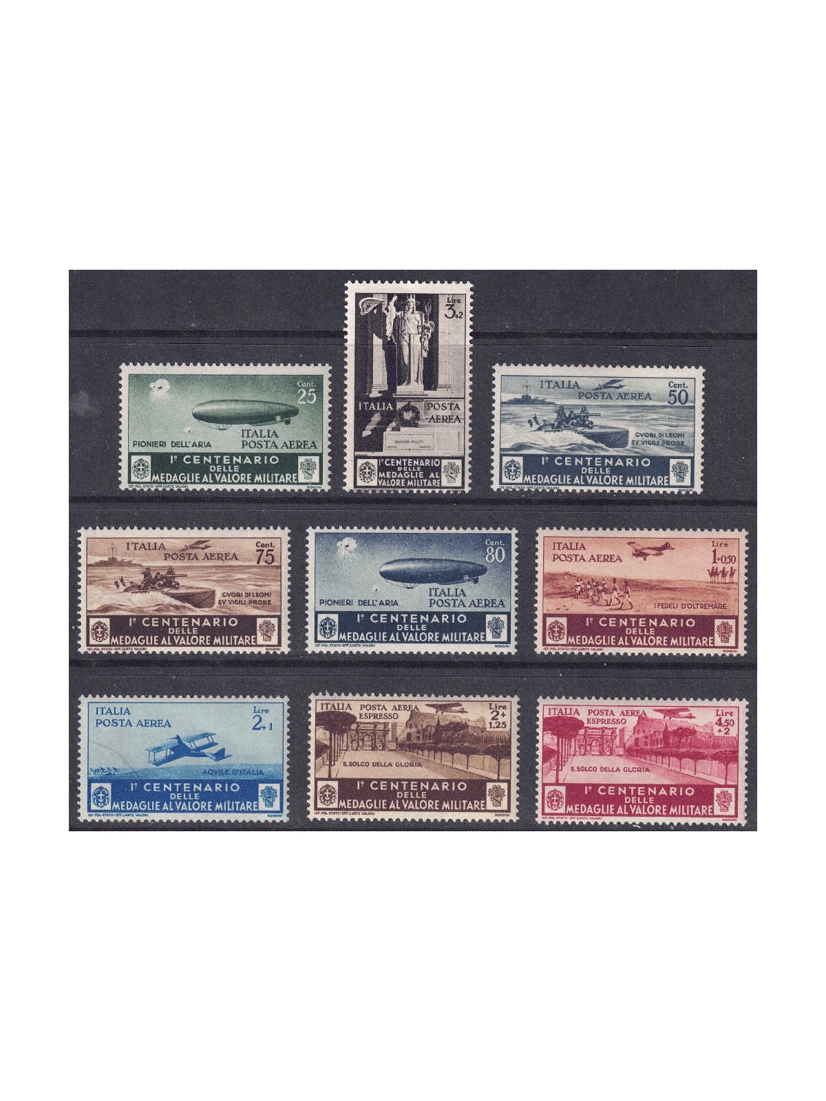 ITALY KINGDOM 1934 Medals of Valor (airmail) 9v MNH**