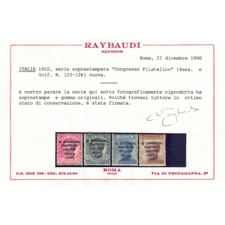 ITALIA REGNO 1922 Congresso filatelico italiano 4v MH* ©