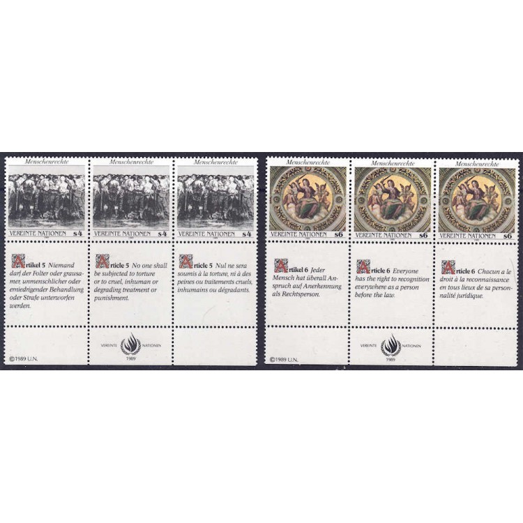 UN VIENNA 1989 Human Rights 6v MNH**
