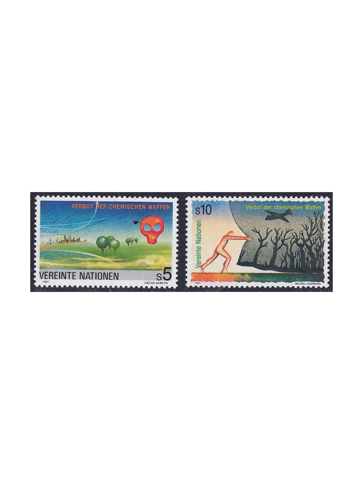 ONU VIENNA 1991 Proibizione armi chimiche 2v MNH**