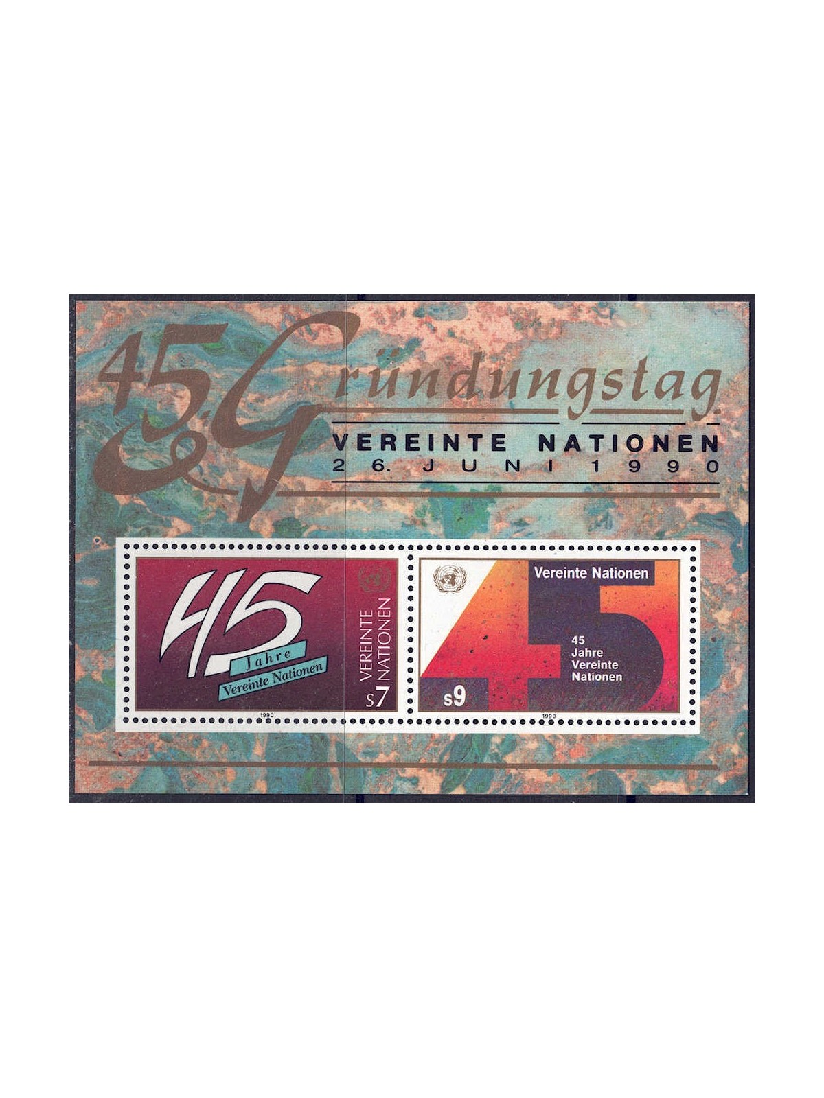 ONU VIENNA 1990 Anniversario delle Nazioni Unite BF MNH**