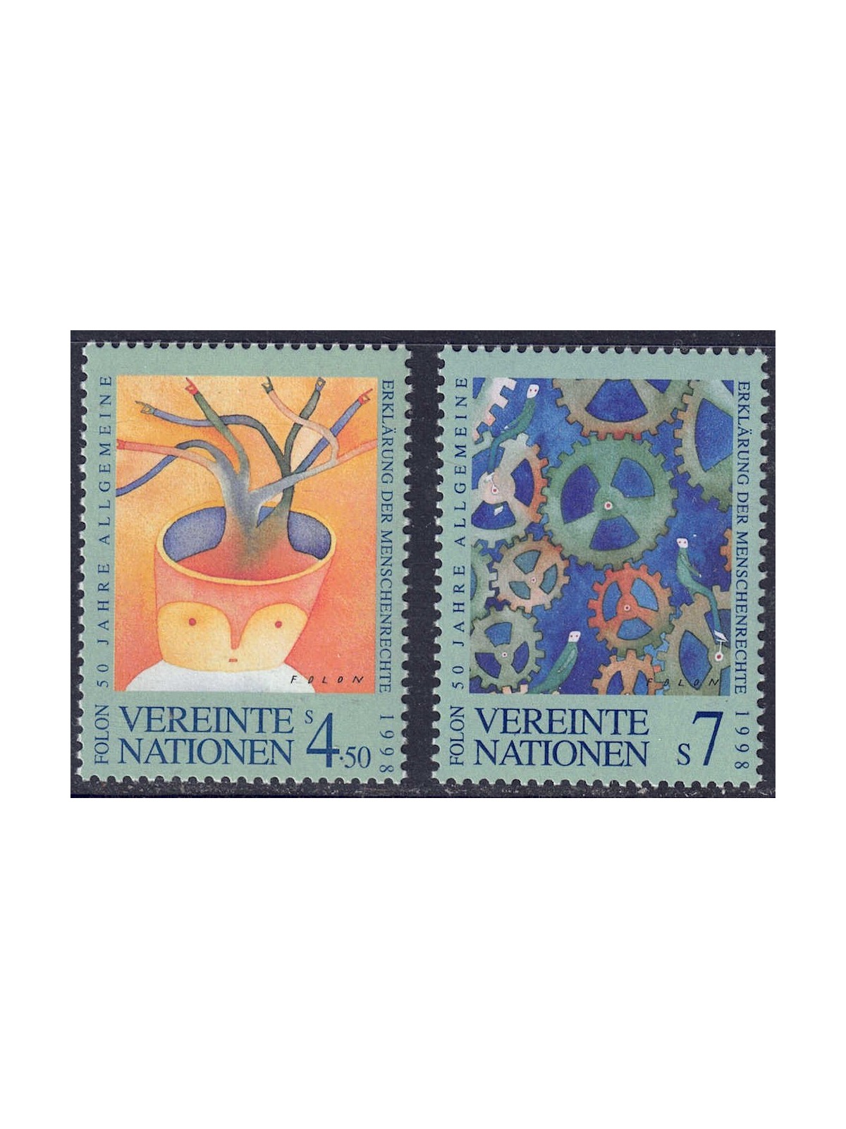 ONU VIENNA 1998 Diritti dell'Uomo 2v MNH**