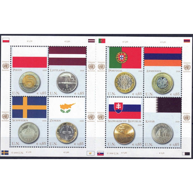 ONU VIENNA 2008 Bandiere e monete BF MNH**