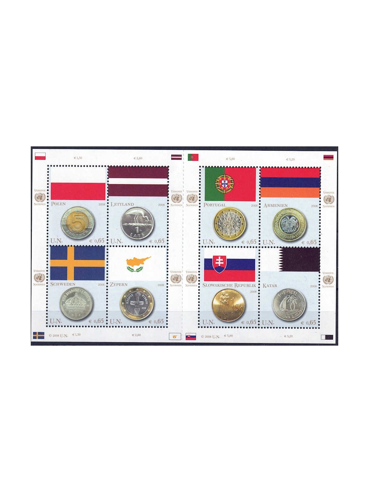 ONU VIENNA 2008 Bandiere e monete BF MNH**