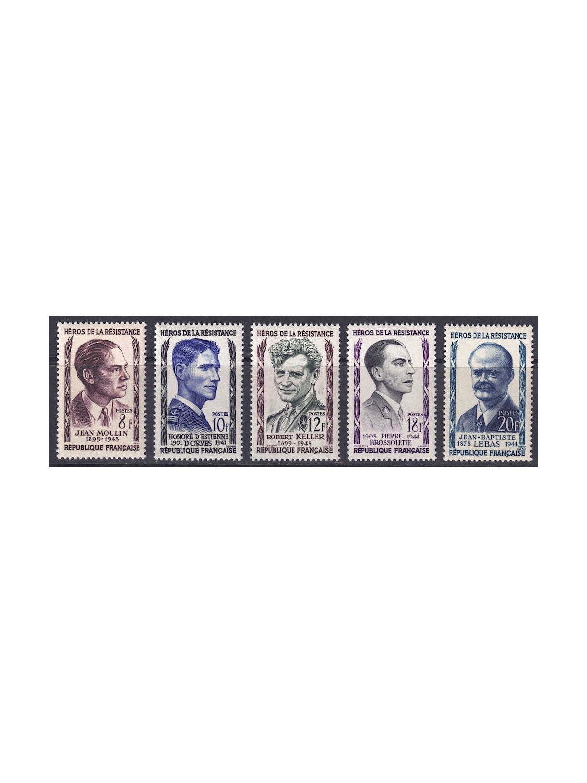 FRANCIA 1957 Eroi della Resistenza (1ª serie) 5v MNH**