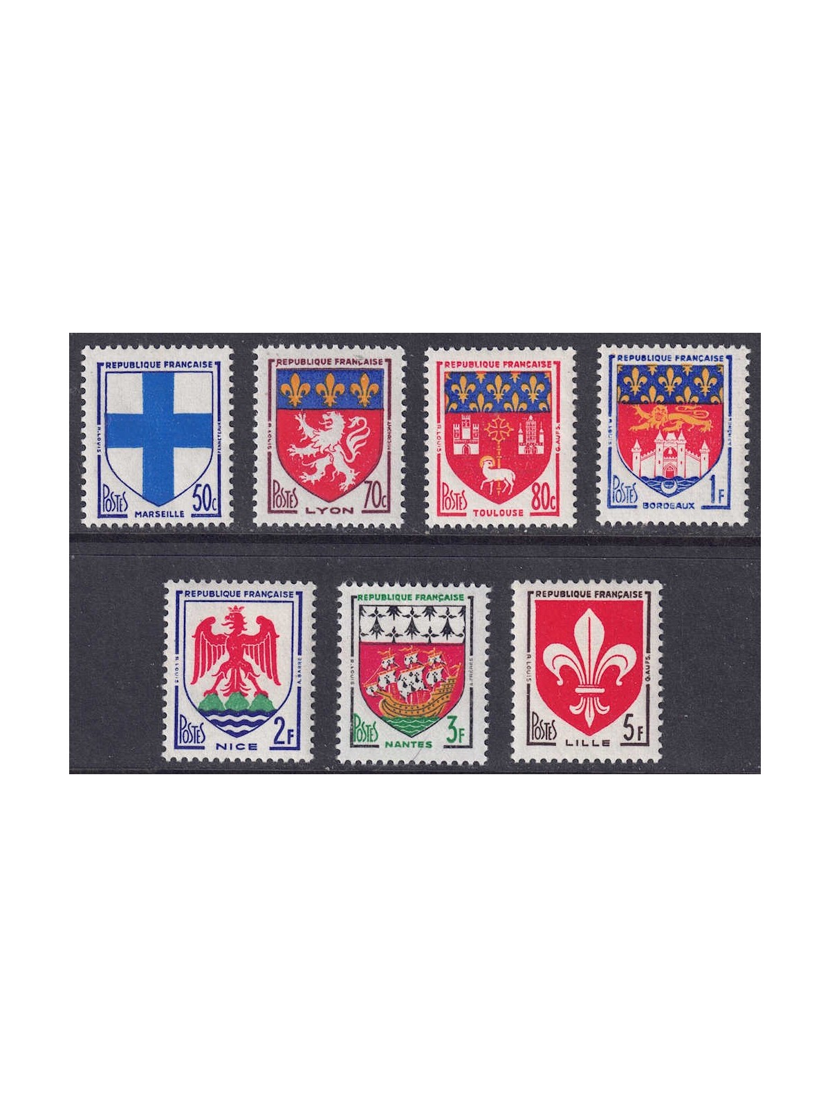FRANCE 1958 City Coats of Arms (3rd series) 7v MNH**
