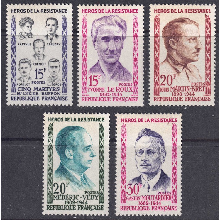 FRANCIA 1959 Eroi della Resistenza (3ª serie) 5v MNH**