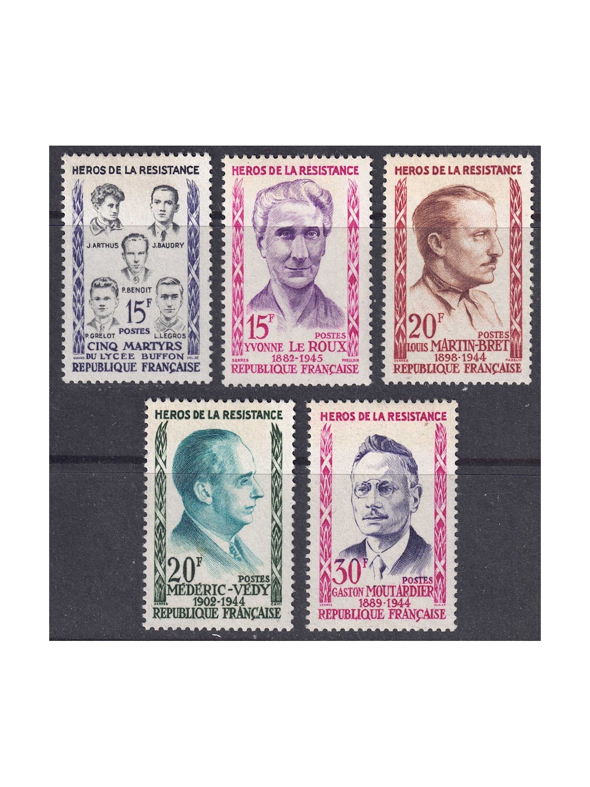 FRANCE 1959 Heroes of the Resistance (3rd series) 5v MNH**
