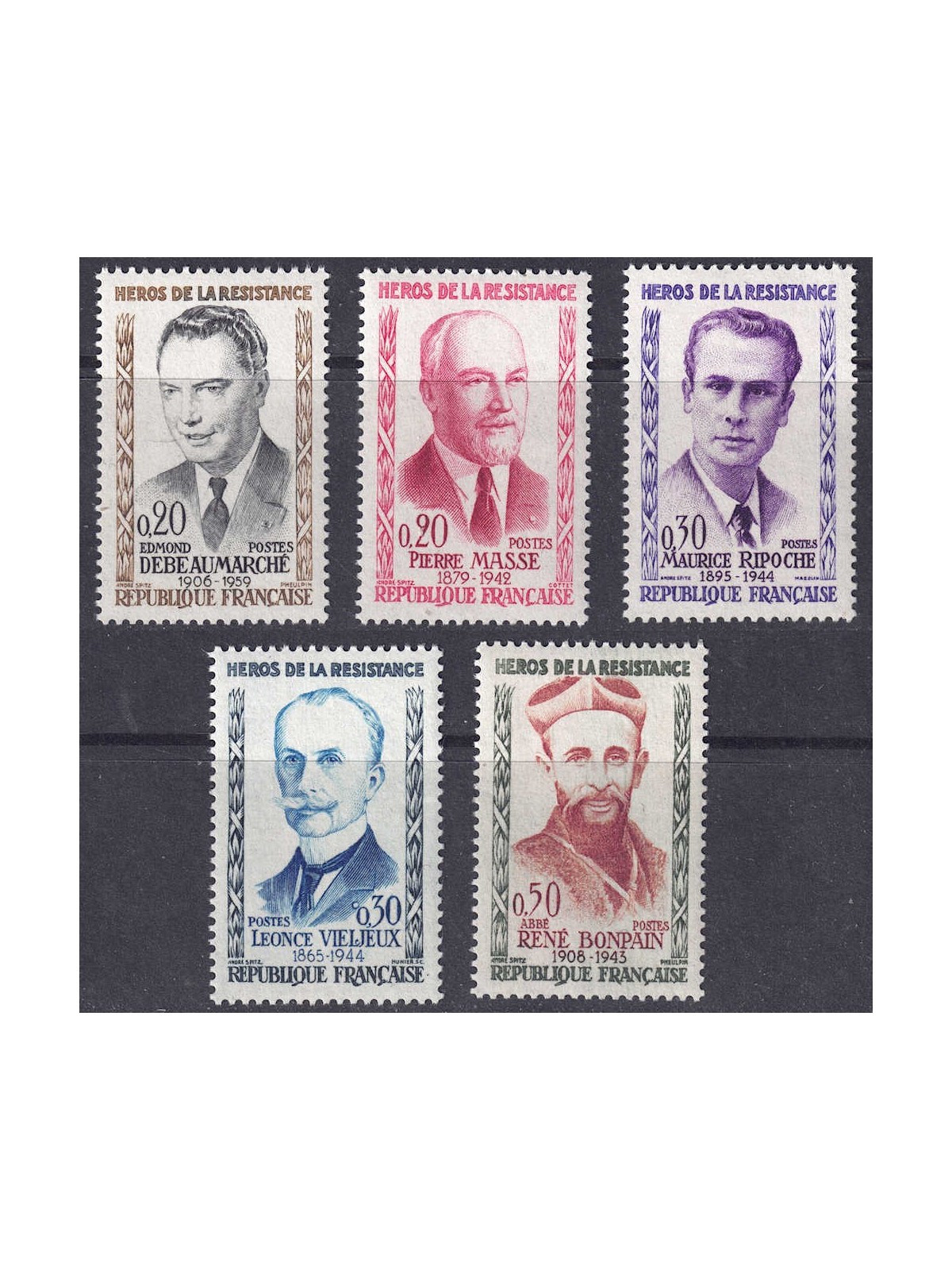 FRANCIA 1960 Eroi della Resistenza (4ª serie) 5v MNH**
