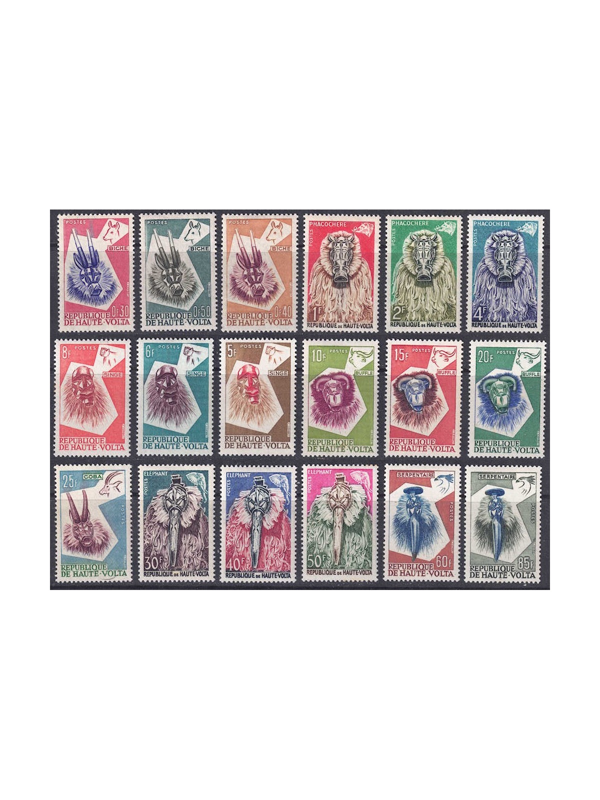 ALTO VOLTA 1960 Maschere di animali 18v MH*