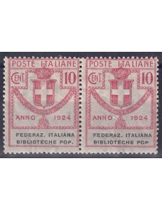 ITALIA REGNO 1924 Semistatali Federaz. Biblioteche Pop. (senza punto) MNH**