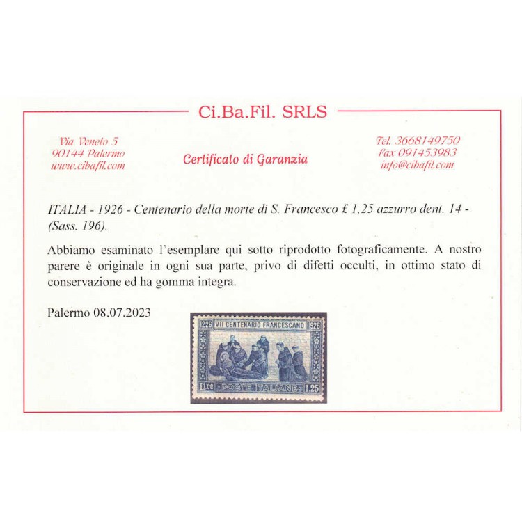 ITALIA REGNO 1926 San Francesco 8v MNH** ©