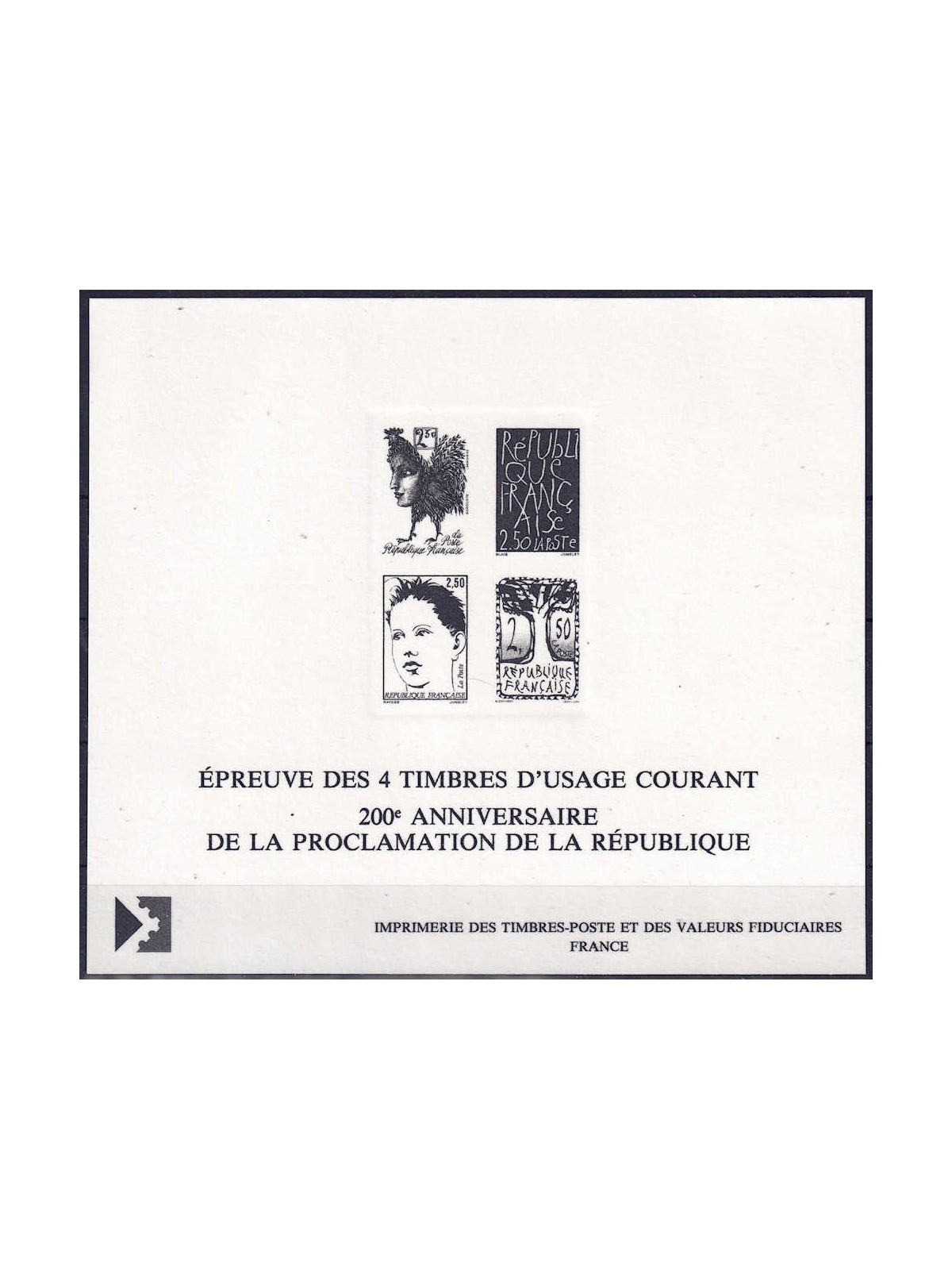 FRANCE 1992 Bicentenary of the French Republic (monochrome proof)