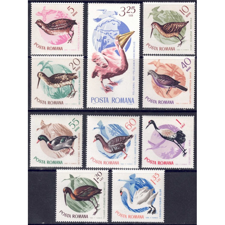 ROMANIA 1965 Fauna (Uccelli) 10v MNH**