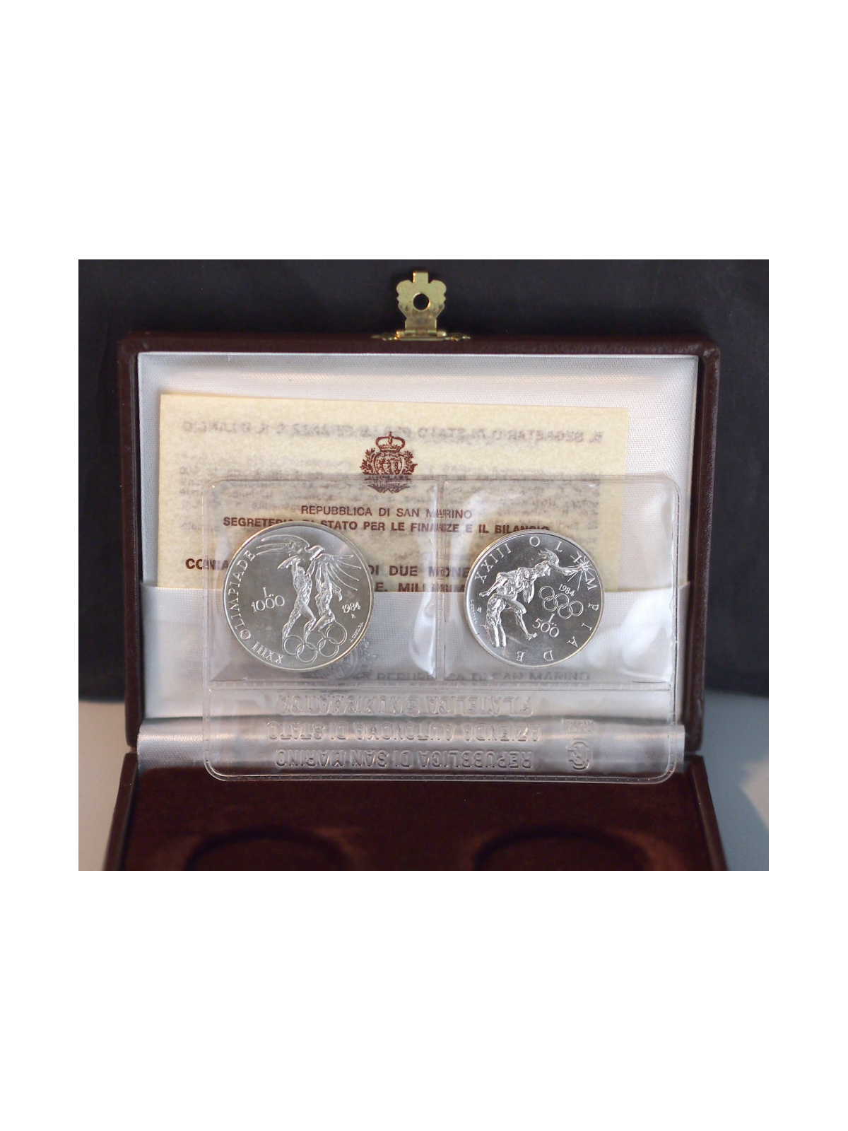 SAN MARINO 1984 Dittico XXIII Olimpiade 2 Monete in Argento Proof