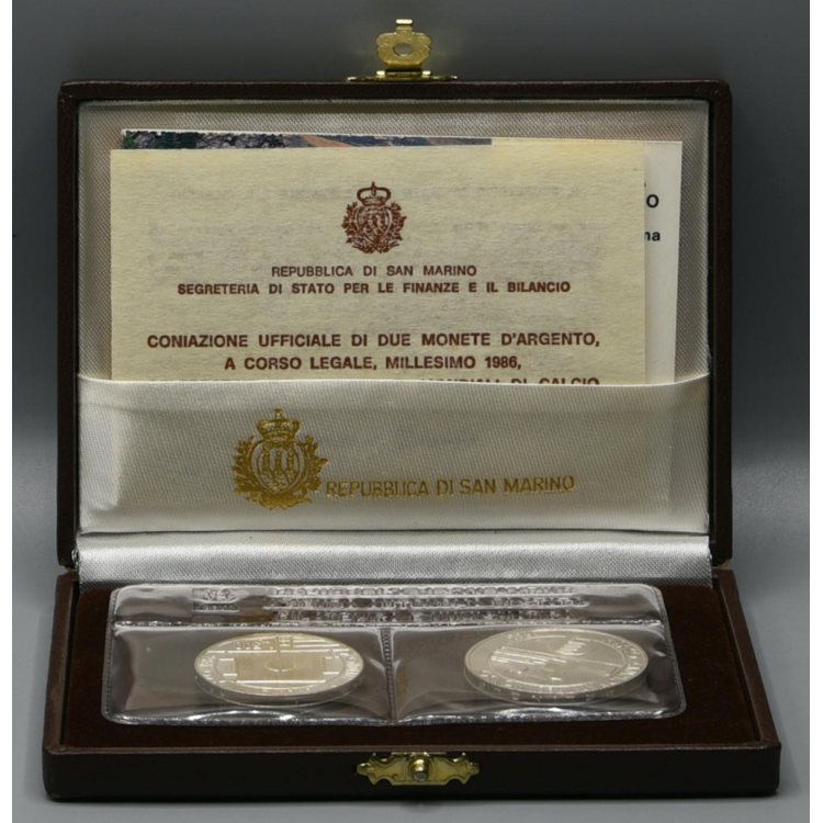 SAN MARINO 1986 Dittico Mondiali di Calcio 2 Monete in Argento FDC
