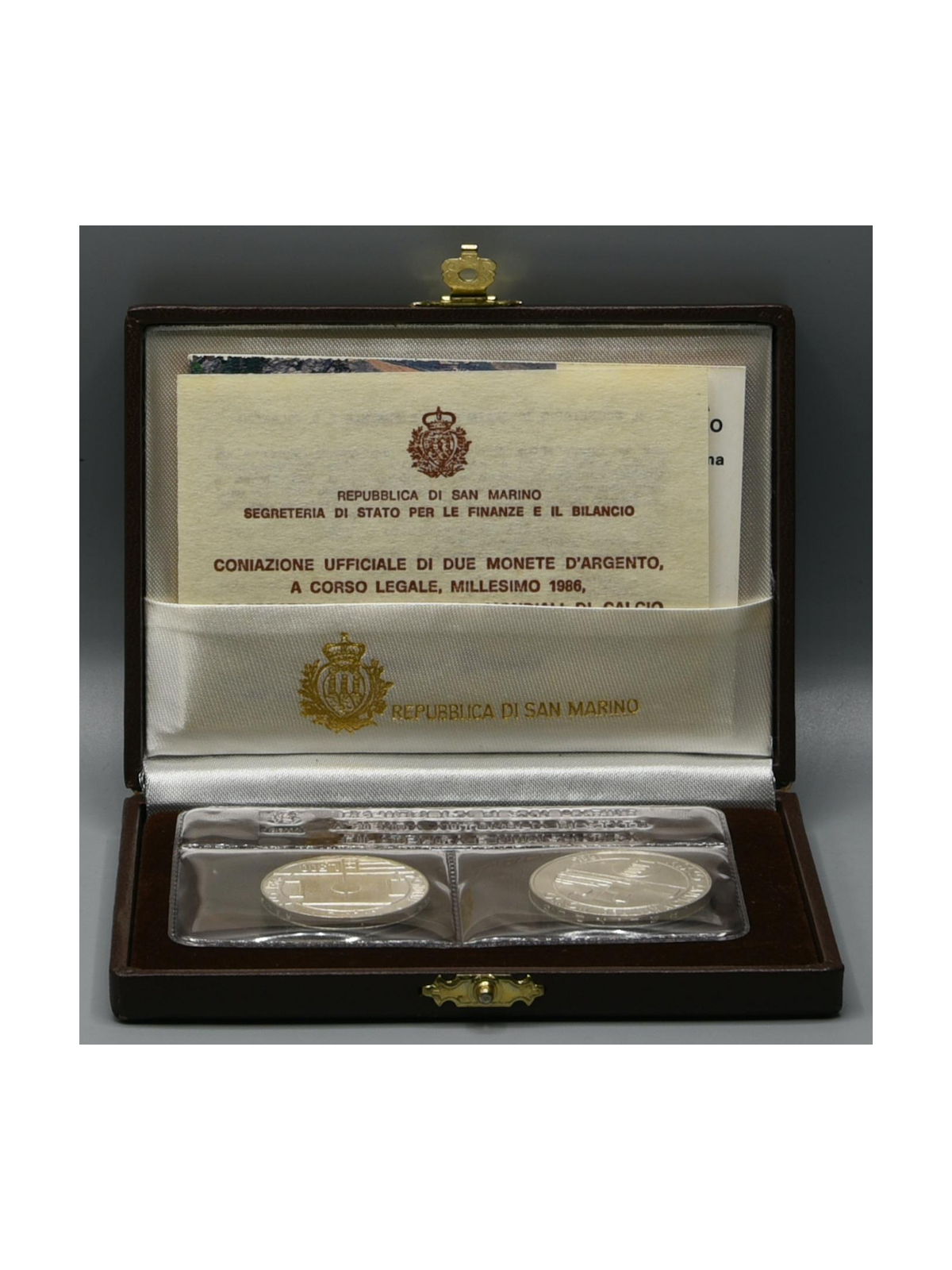 SAN MARINO 1986 Dittico Mondiali di Calcio 2 Monete in Argento FDC