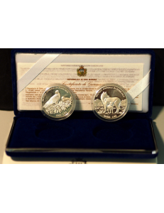 SAN MARINO 1996 Dittico Mondo animale in pericolo, Monete in Argento Fondo Specchio