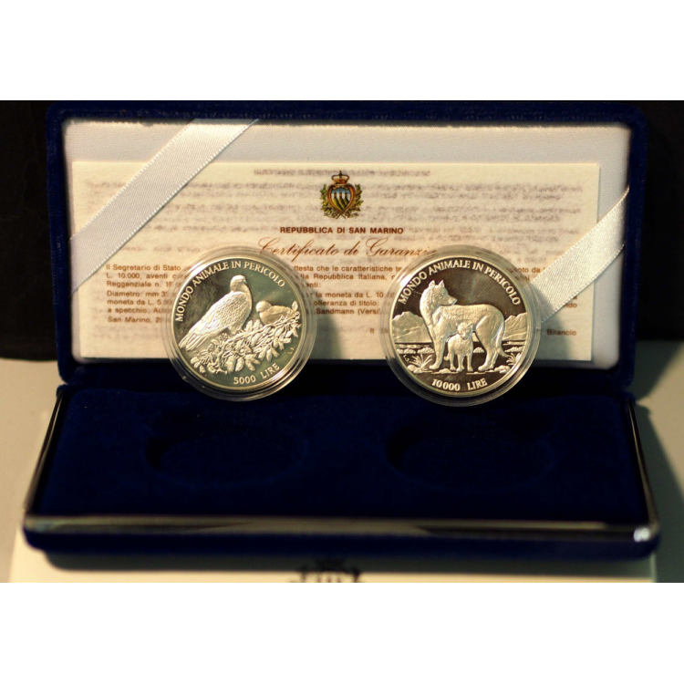 SAN MARINO 1996 Diptych Animal World in Danger, Silver Coins Proof