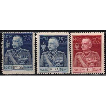 ITALIA REGNO 1925-26 Giubileo del Re dent. 13½ 3v MH*