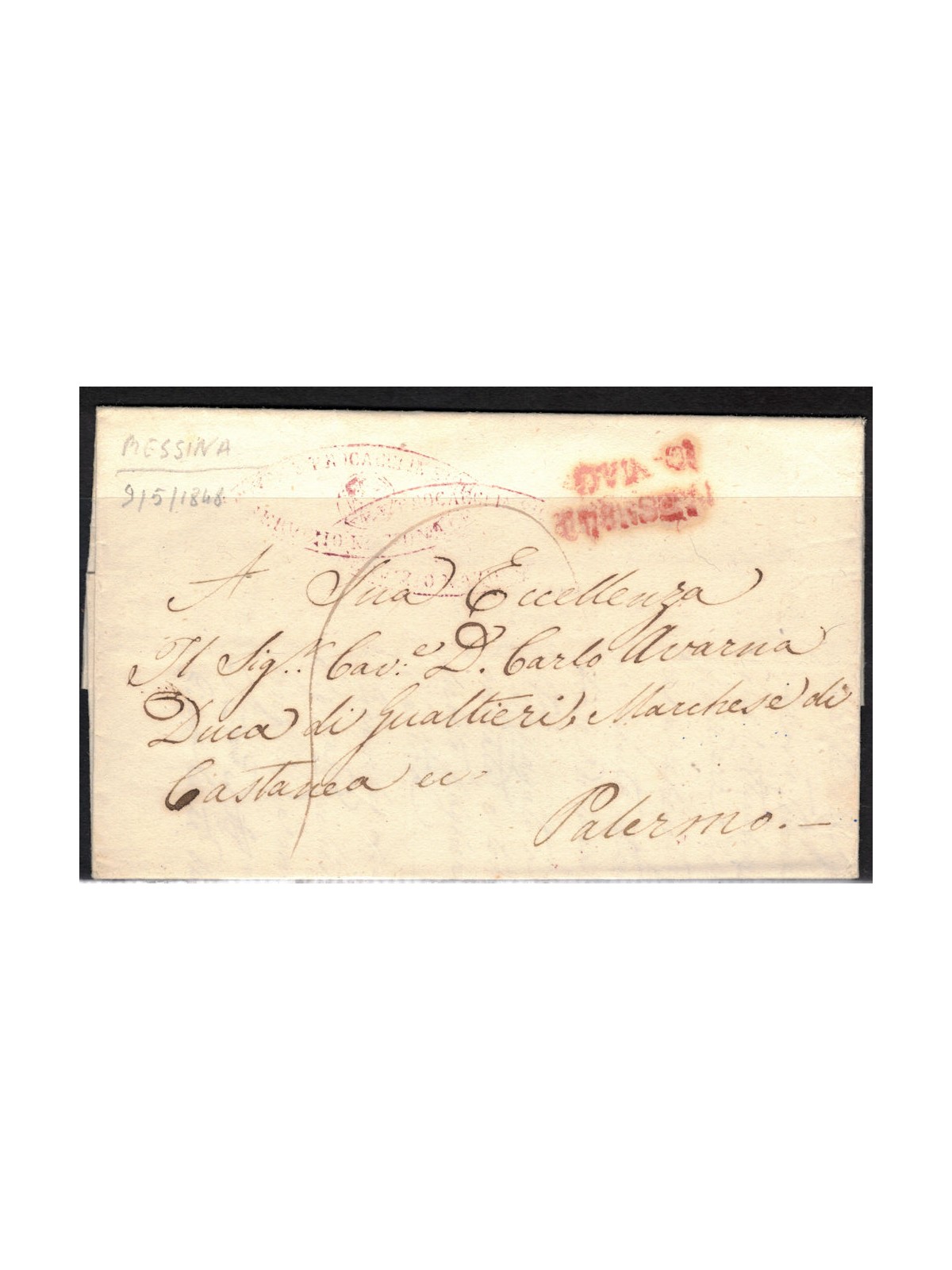 Pre-philatelic stamp of Sicily - Messina 9-5-1848