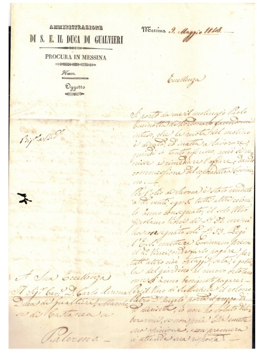 Pre-philatelic stamp of Sicily - Messina 9-5-1848