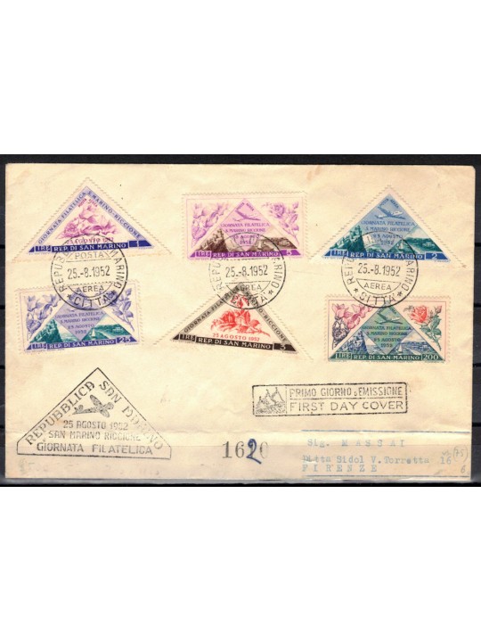 SAN MARINO 1952 FDC Venetia with Airmail Philatelic Day