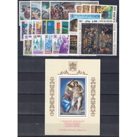 VATICANO 1994 Annata Completa 28v + 1 BF MNH**