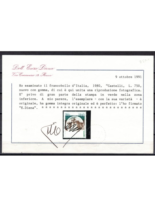 ITALIA 1980 Castelli L.750 Varietà MNH**