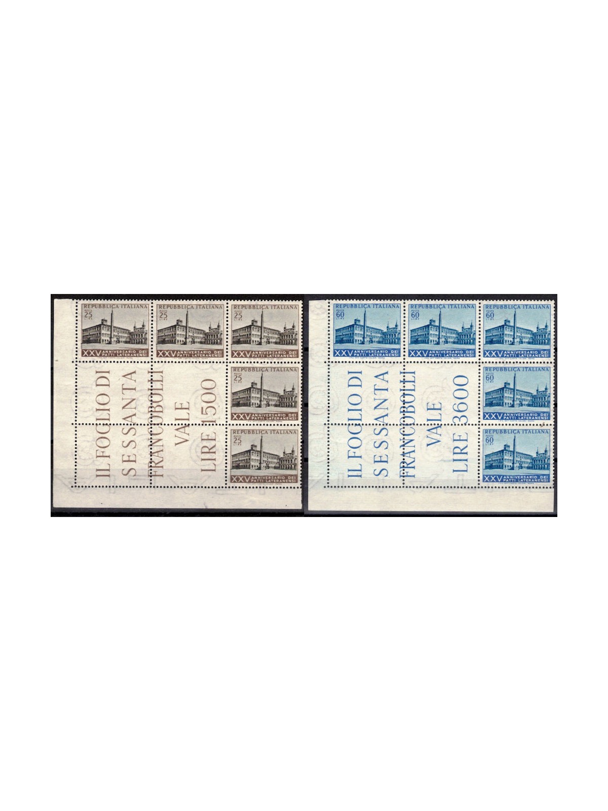 ITALY 1954 Lateran Pacts, corner block of 5 MNH**