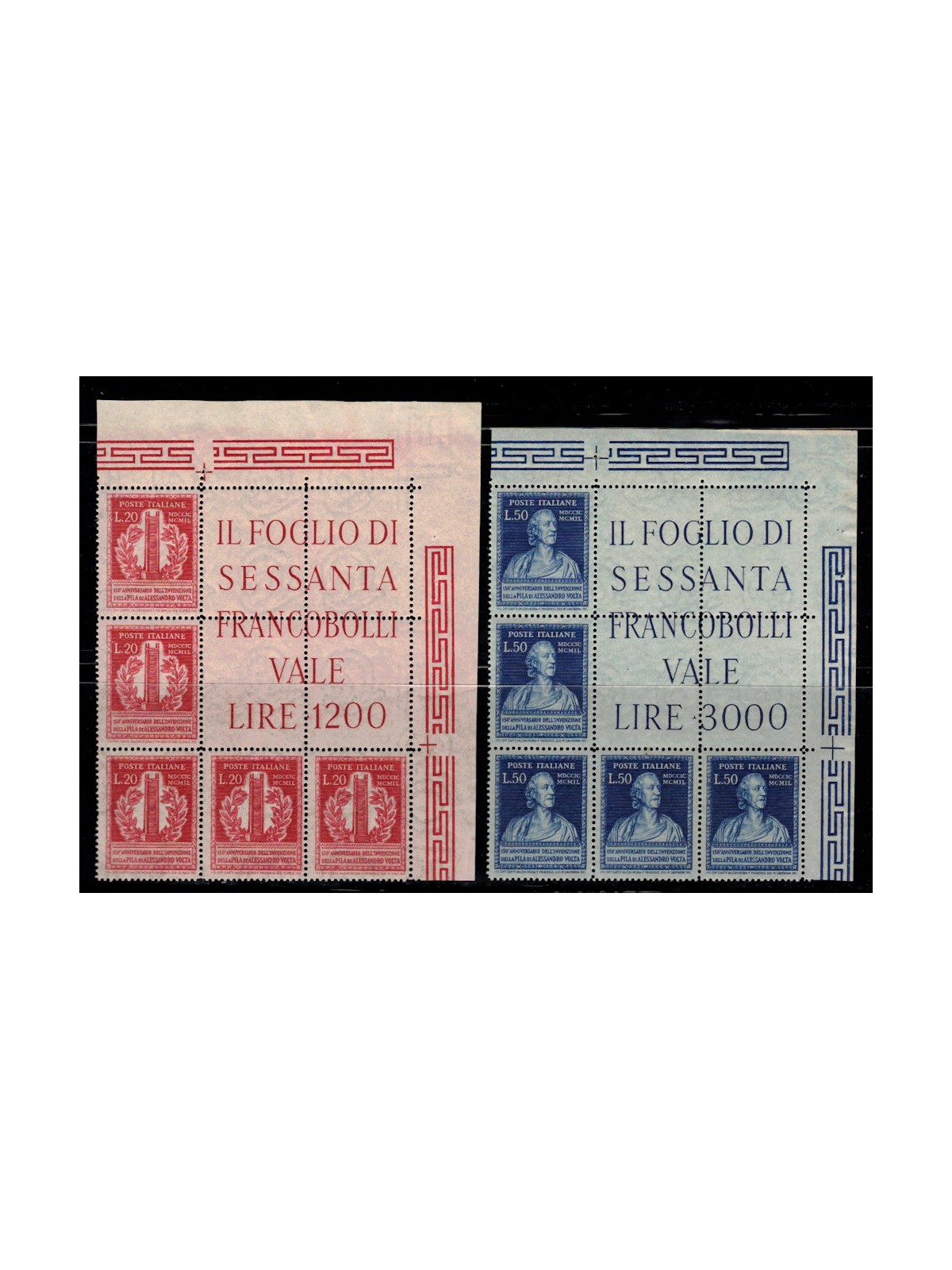 ITALIA 1949 Volta, blocco angolare di 5 MNH**