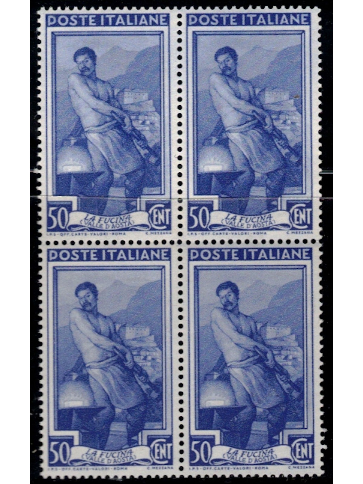 ITALY 1950 Italy at Work 50c in block of four MNH**