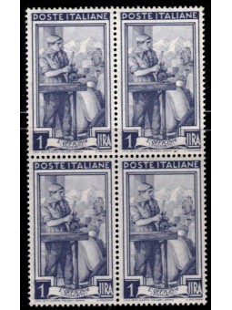 ITALY 1950 Italy at work L.1 in block of four MNH**