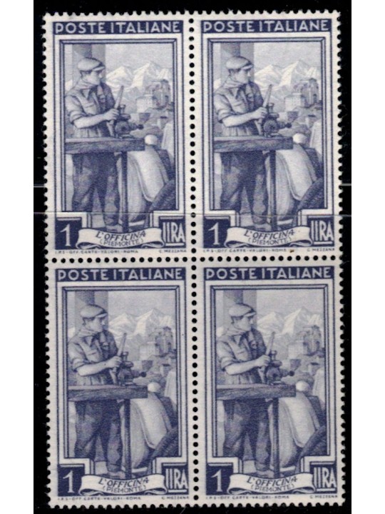 ITALY 1950 Italy at work L.1 in block of four MNH**