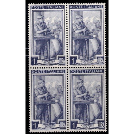 ITALIA 1950 Italia al lavoro L.1 in quartina MNH**