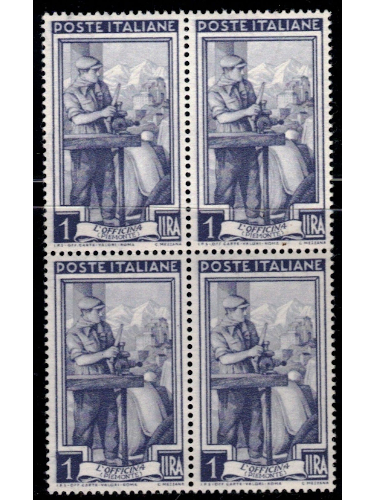 ITALY 1950 Italy at work L.1 in block of four MNH**