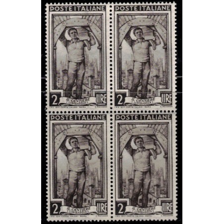 ITALIA 1950 Italia al lavoro L.2 in quartina MNH**