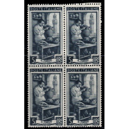 ITALY 1950 Italy at work L.5 in block of four MNH**