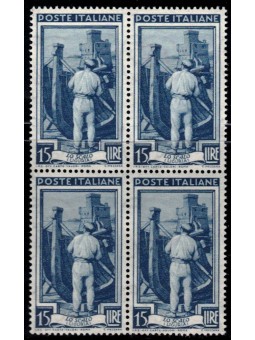 ITALIA 1950 Italia al lavoro L.15 in quartina MNH**