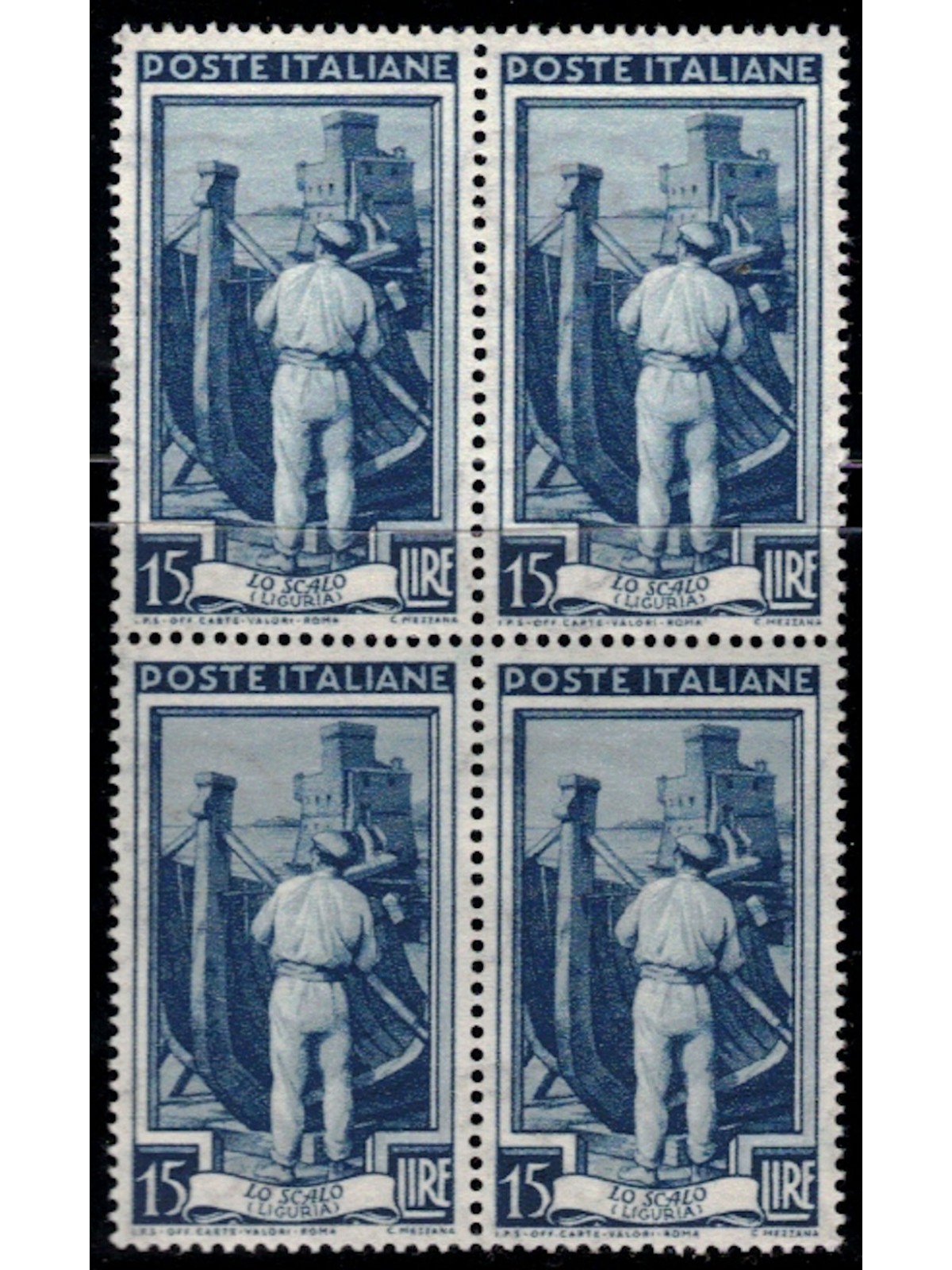 ITALIA 1950 Italia al lavoro L.15 in quartina MNH**