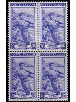 ITALY 1950 Italy at work L.20 in block of four MNH**