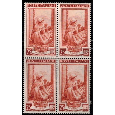 ITALY 1950 Italy at work L.25 in block of four MNH**