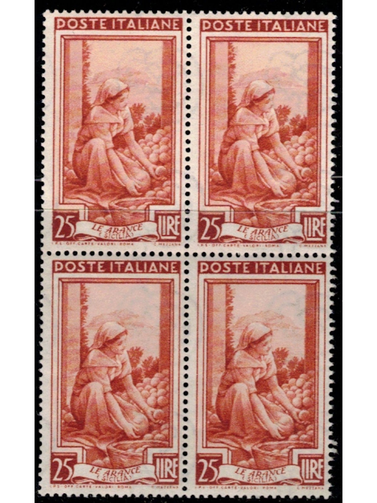ITALIA 1950 Italia al lavoro L.25 in quartina MNH**