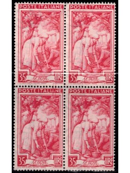 ITALY 1950 Italy at work L.35 in block of four MNH**
