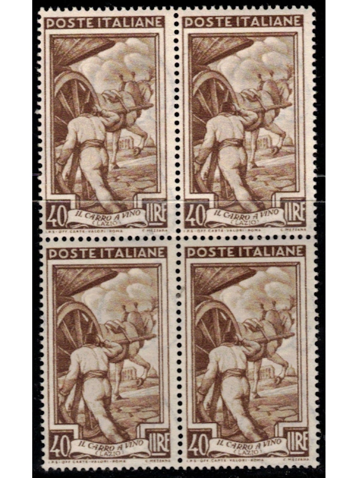 ITALIA 1950 Italia al lavoro L.40 in quartina MNH**