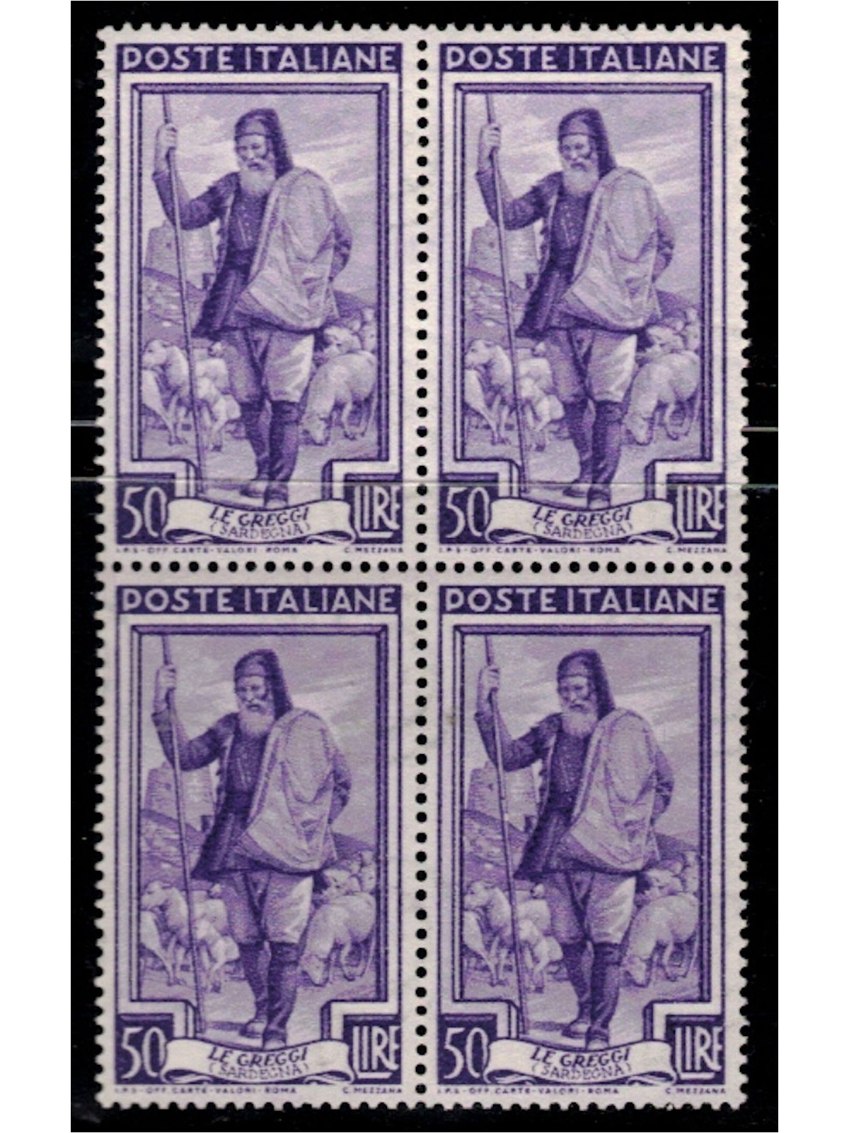 ITALY 1950 Italy at work L.50 in block of four MNH**