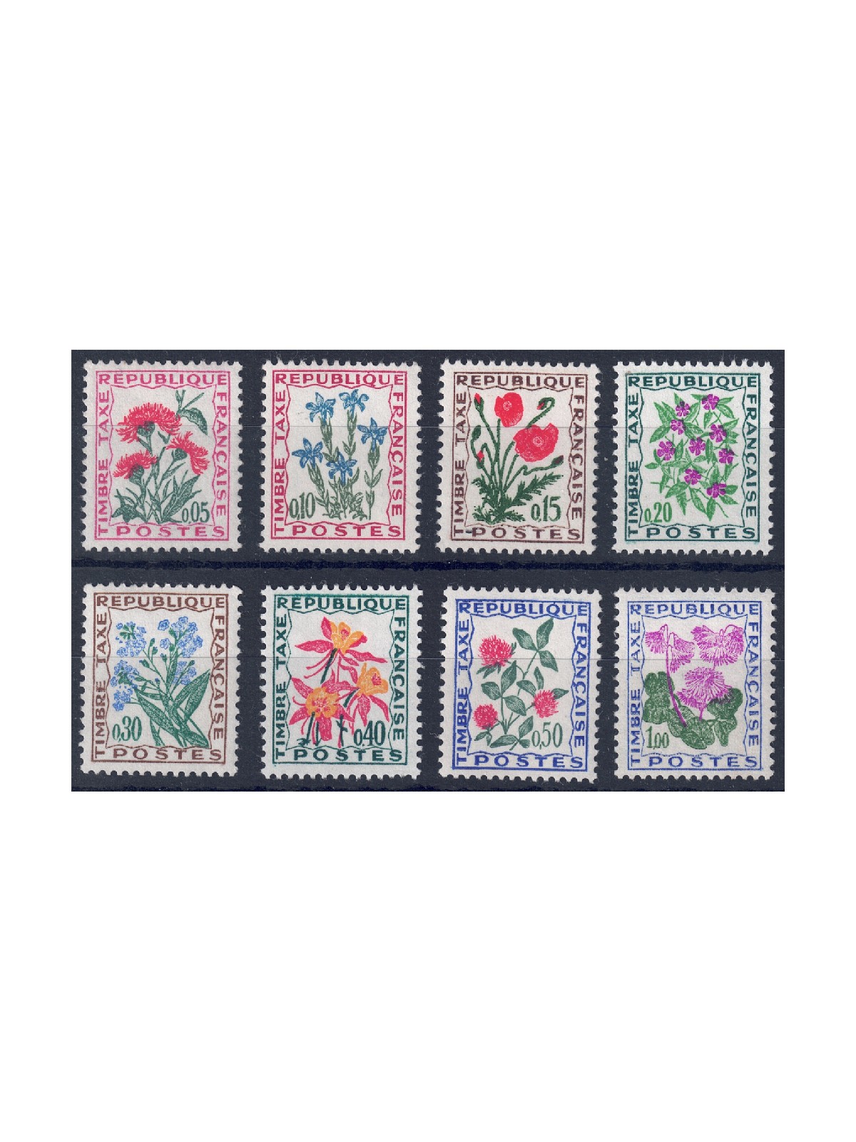 FRANCE 1964/71 Postage Due (flowers) 8v MNH**