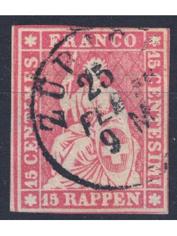 SVIZZERA 1854-62 Helvetia seduta 15r rosa us