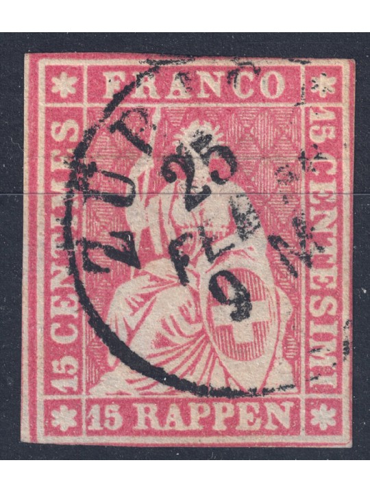 SWITZERLAND 1854-62 Helvetia seated 15r pink used